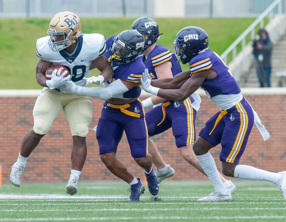 Football players in action